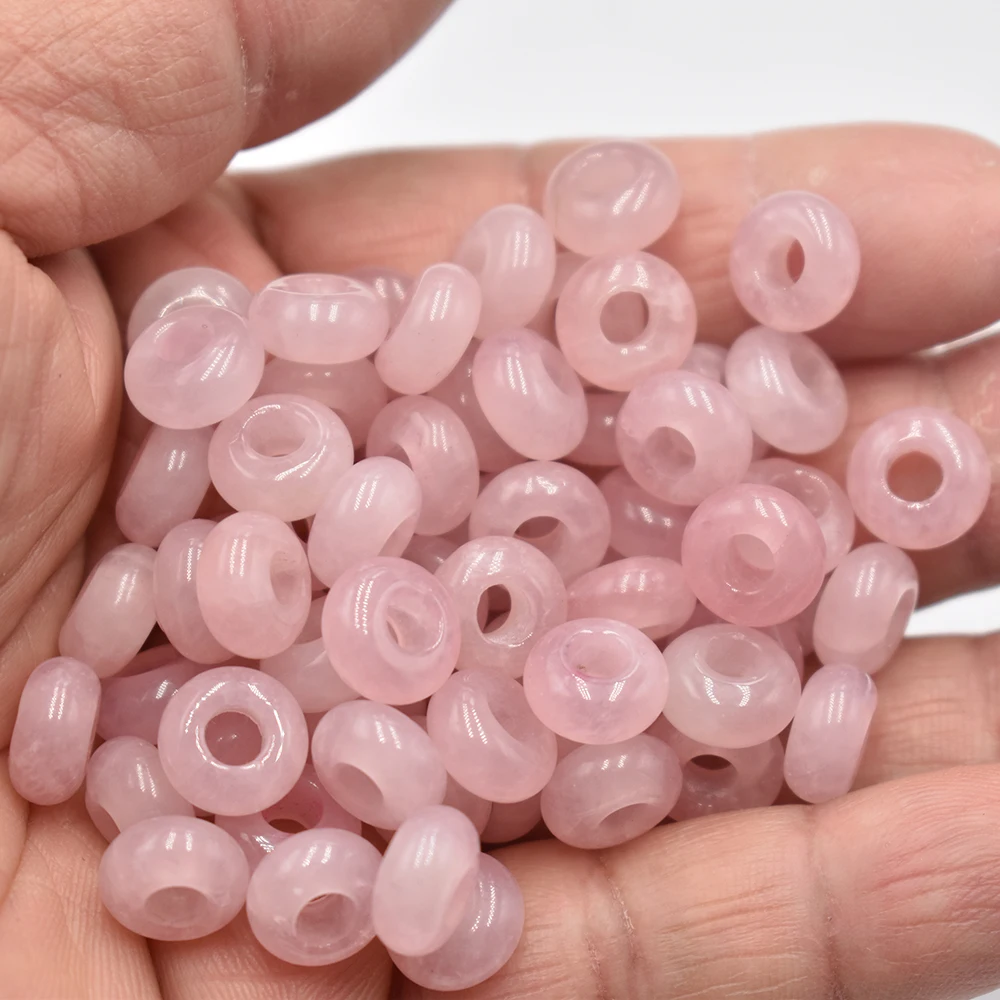 Fashion high quality natural stone Rose quartzround charms big hole beads 10mmx5mm for jewelry making 50 100pcs/lot wholesale