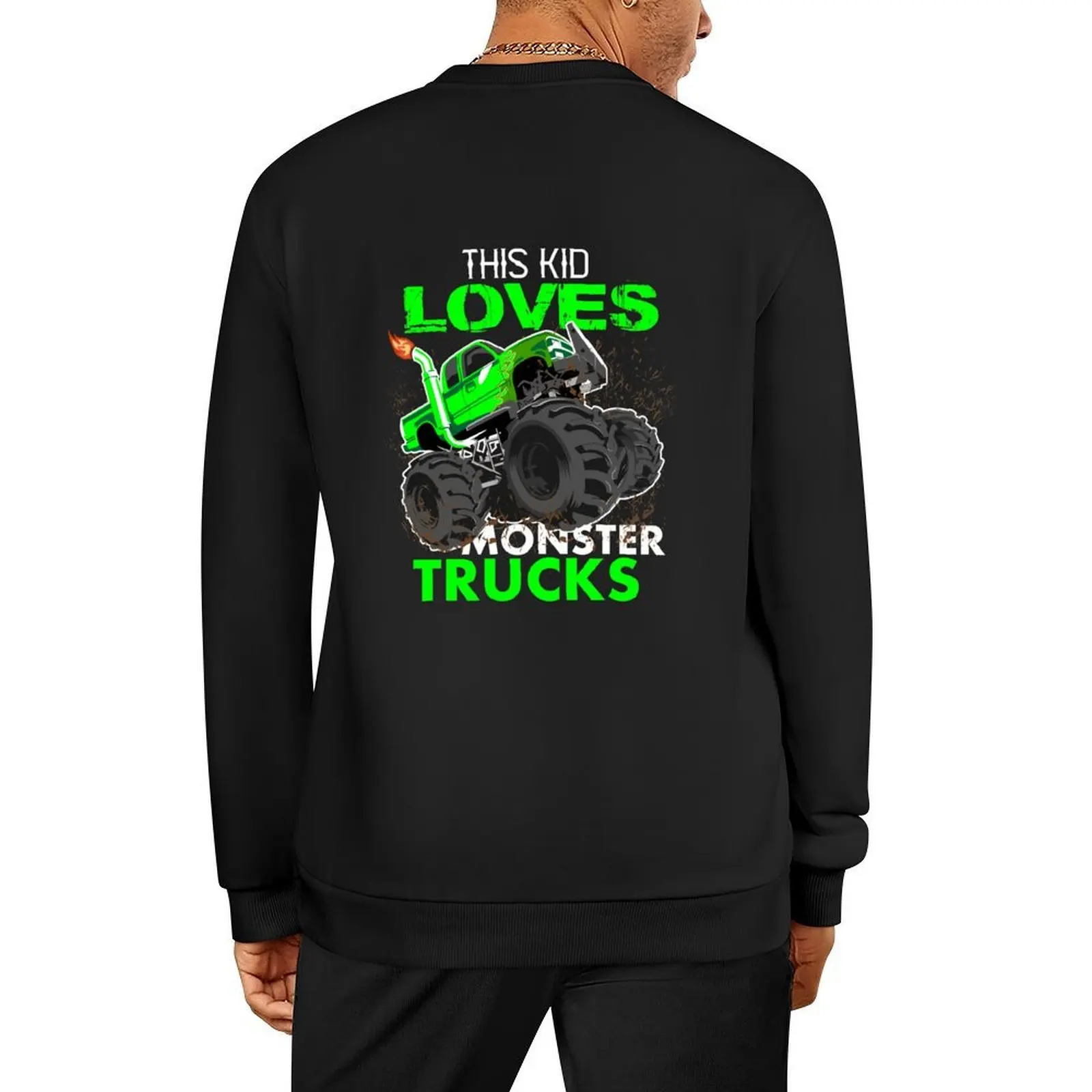 

Youth Monster Trucks, this kid loves monster trucks, Boys car Boys and Girls Gift Pullover korean clothes oversize sweatshirt