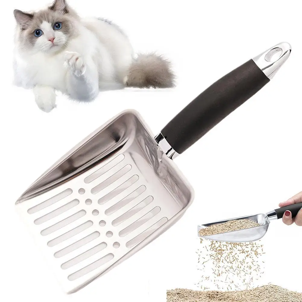 1 PCS Stainless Steel Metal Cat Litter Scoop Long Handle Litter Scooper Deep Shovel For Cat Kitten Litter Box Cleaning Tool