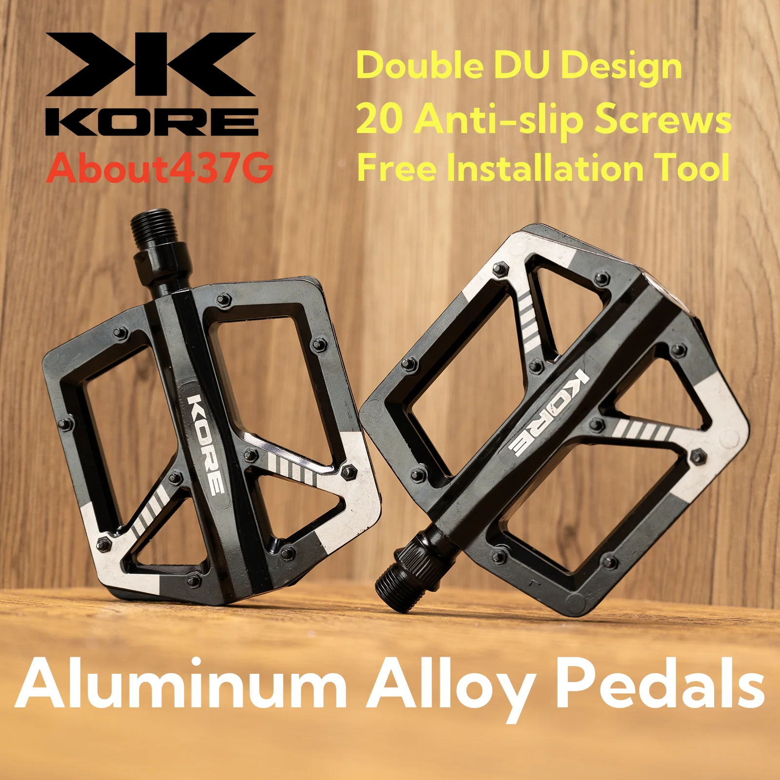 

Велосипедные педали из алюминиевого сплава KORE, нескользящие винты с двойным уплотнением DU для шоссейных велосипедов MTB, аксессуары на плоской платформе для велоспорта