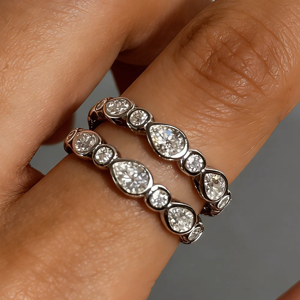 

Кольцо-браслет с муассанитами круглой и грушевидной огранки для женщин, с бриллиантами в оправе, в форме капли, из серебра 925 пробы, обручальное, многослойное, для помолвки