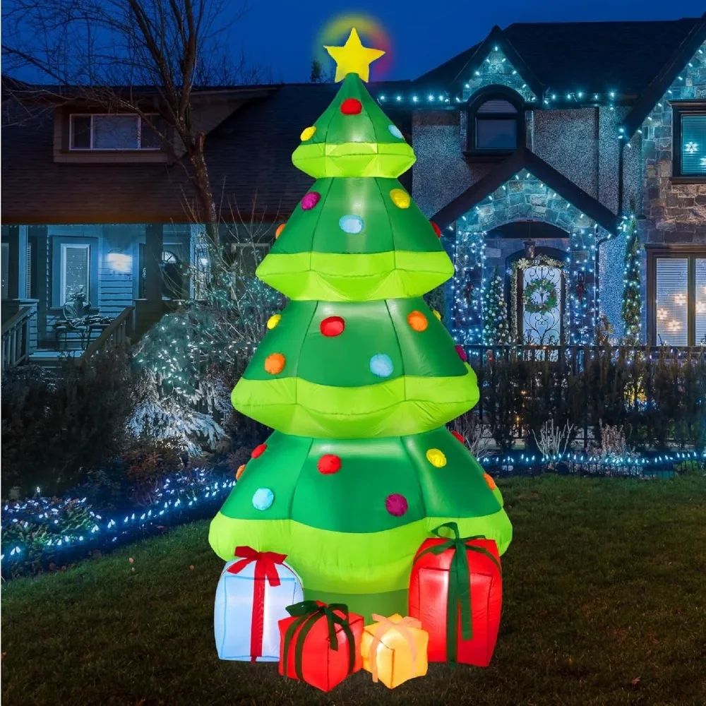 10ft Inflatable Christmas Tree, Large Lighted Outdoor Blow Up Holiday Decor for Yard, Home w/ 10 LED Lights, Color-Changing Star