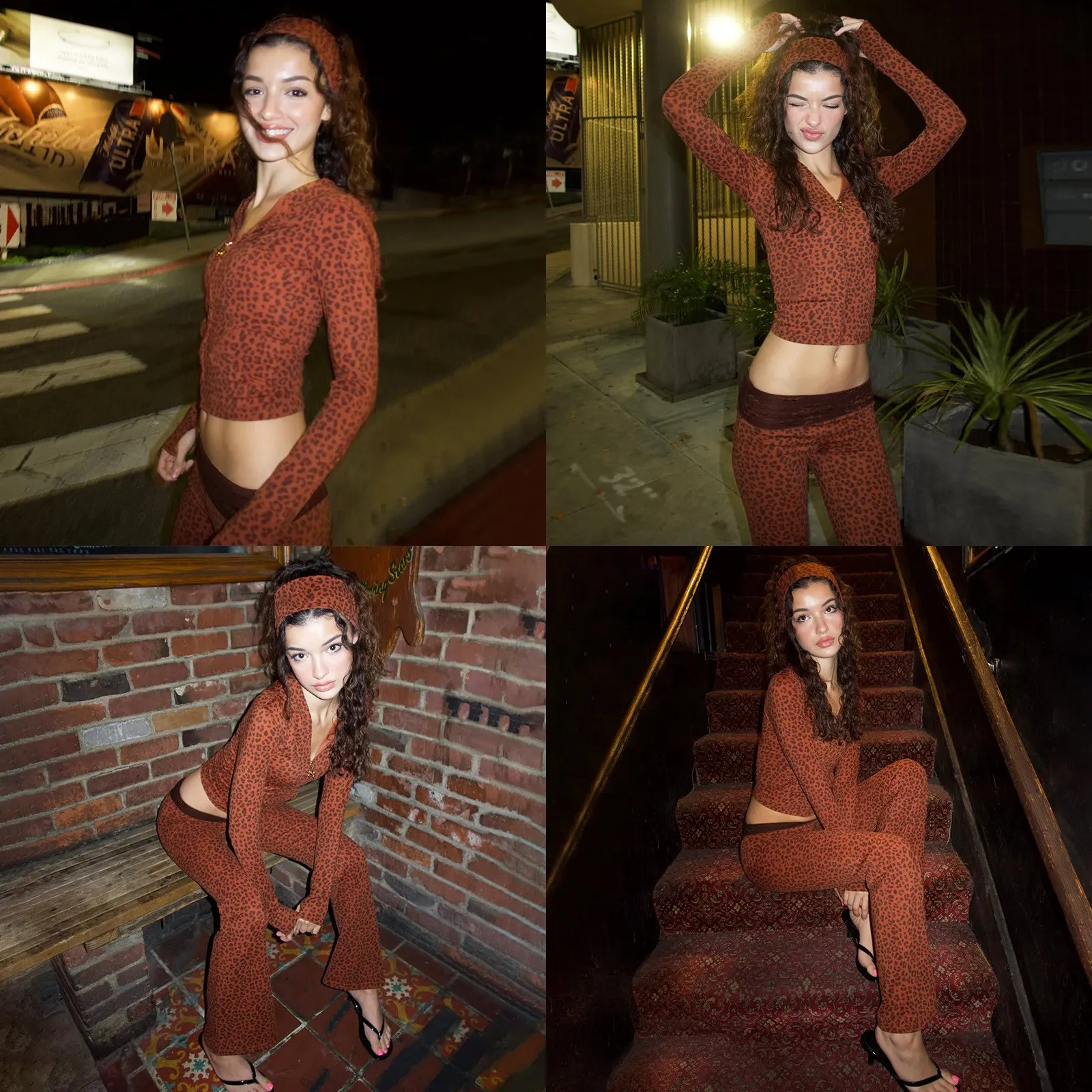 Modisches Hoodie-Set mit Leopardenmuster, Kapuzenoberteil und Lange Schlaghose, Jumpsuit für Frühling und Sommer, Passendes Set