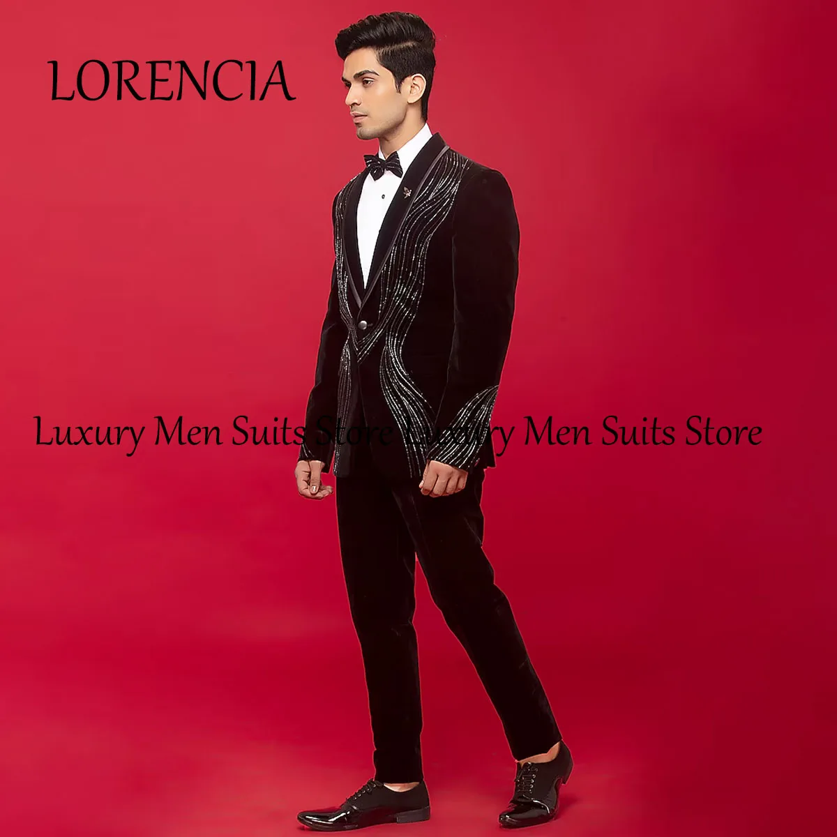 

Customized Jewelry Men Suits 2 Pieces Ornament Tuxedos Wedding Groom Dinner Party Shawl Lapel Male Prom Blazers Ternos Completo