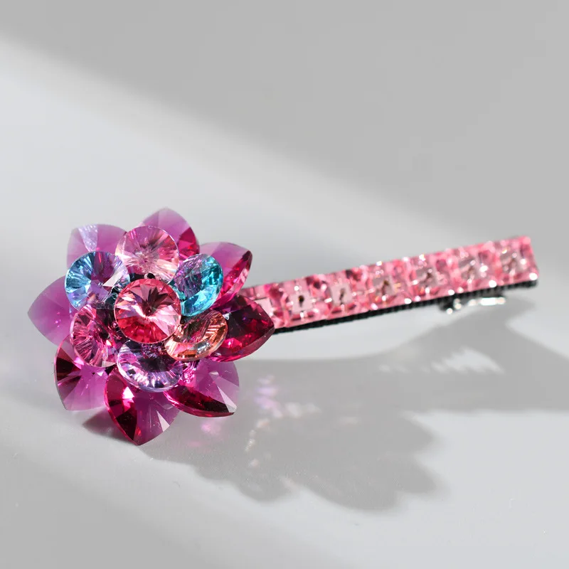 Crystal flowers duck mouth clamp pressure edge side clip bang clip to top clip to Korean temperament Austrian crystals