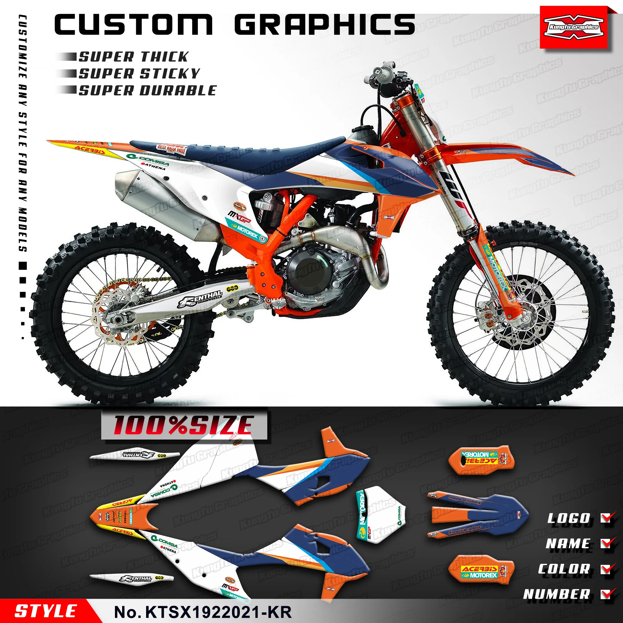 KUNGFU GRAPHICS Graphics Kit Sticker Kit for KTM 125 150 250 350 450 SX XC EXC XCW 19 20 21 22 23, KTSX1922021-KR