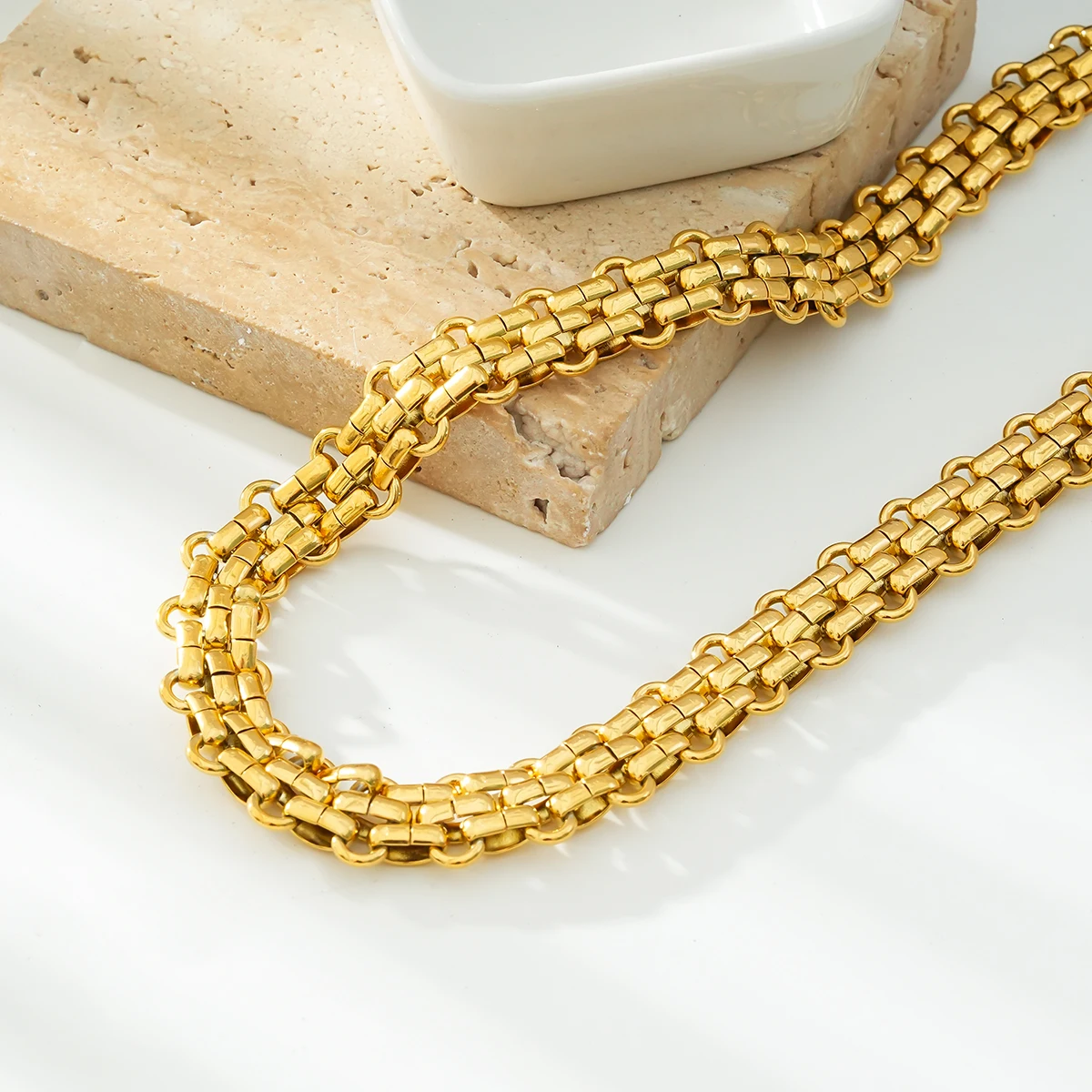 Punk Jewelry Waterproof 14k Gold Plated Stainless Steel Cuban Chain Statement Charm Necklace Inoxidable waterproof jewelry