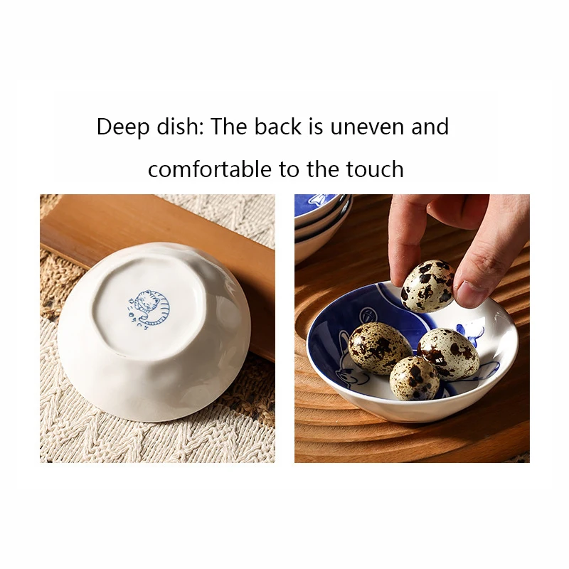 YWDL 4pcs Deeper Cat Ceramic Sauce Dish Set Cute Cartoon Soy Sauce Seasoning Household Tableware Dip Dish Sushi Sauce Snack Dish