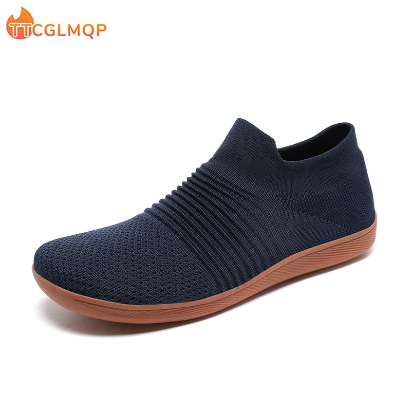 New Men's Wide Barefoot Mesh Sneaker Fashion Slip On Flats Soft Zero Drop Sole Wider Toe Light Weight Fashion Sneakes Large Size