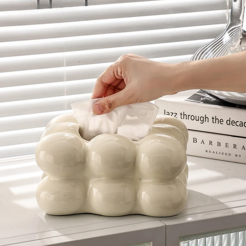 Bubble Shaped Tissue Box Modern Artistic Tissue Holder for Home Decor High End Dining Table Ceramics Affordable Luxury
