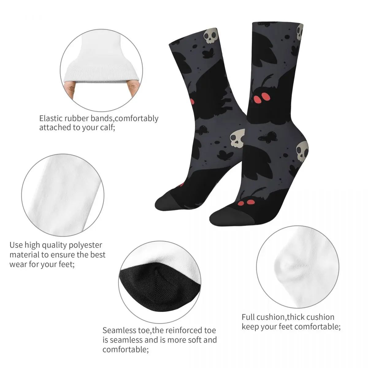 Mothman - Night Grey Socks Harajuku wysokiej jakości pończochy cały sezon długie skarpetki akcesoria na prezenty świąteczne Unisex