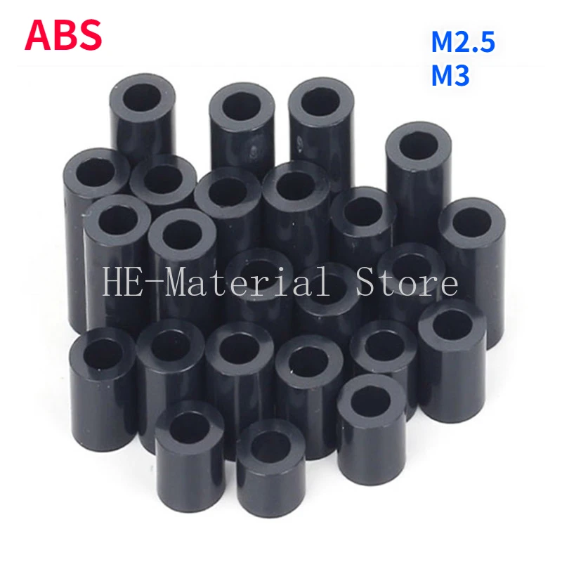 50/100Pcs Black ABS Non-Threaded Spacer Round Hollow Standoff Washer Support Straight Gasket M2.5 M3