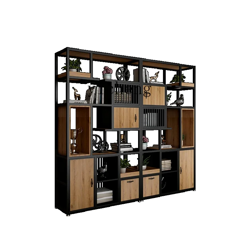 Zf Iron Shelf Floor Solid Wood Simple Modern Storage Office Partition Bookcase