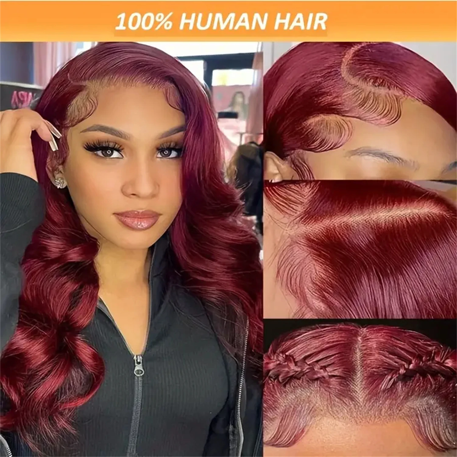 34 Inch Woman Wigs Brazilian Hair Wig 13x4 13x6 Transparent Lace Front Human Hair Wig For Women 220 Density 99J Red Burgundy