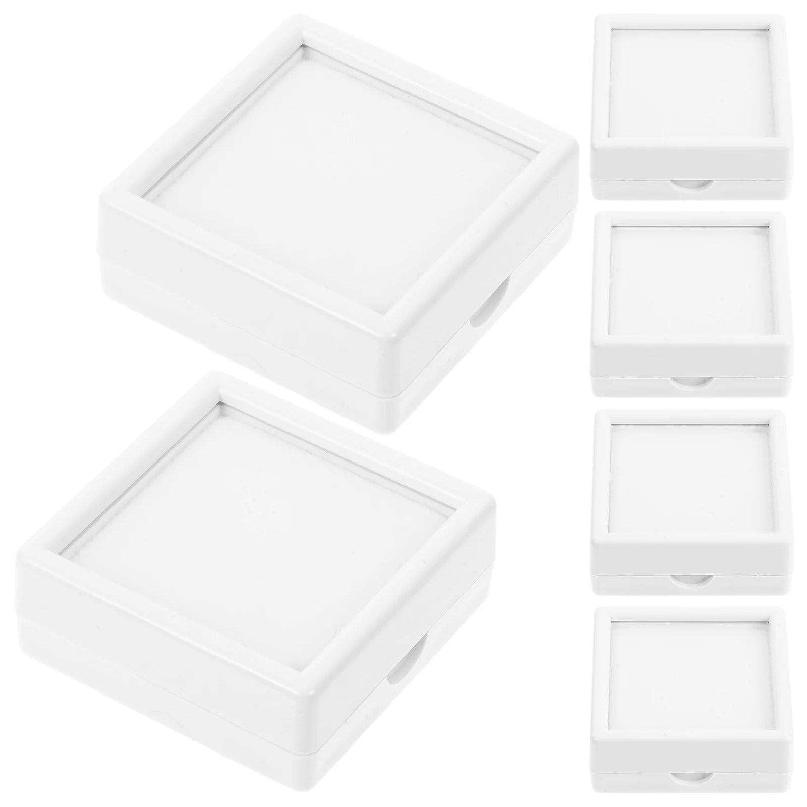 6 Pcs Jewelry Box Clear Organizer Small Display Boxes Ring Stone Case White Crystal Decorative with Lids