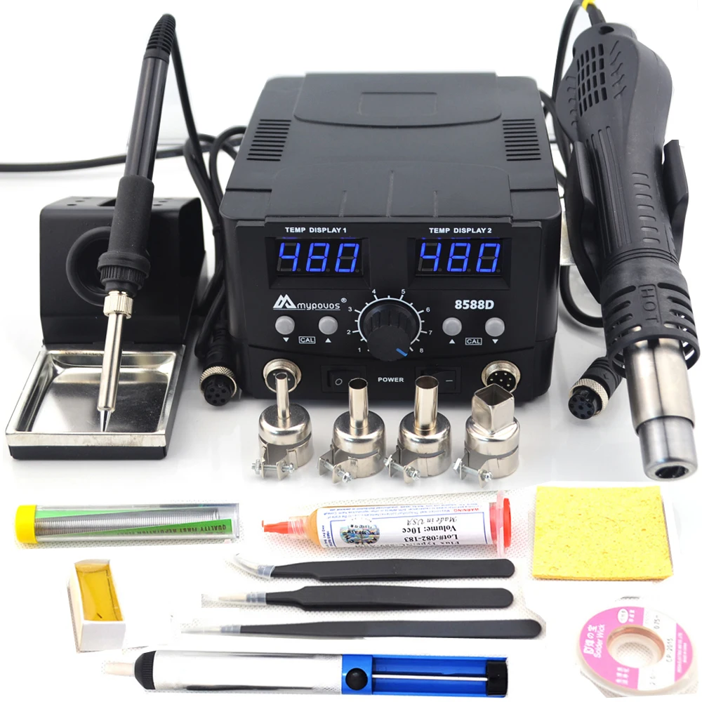 

ifixchina For Phone PCB IC SMD BGA Welding 2 IN 1 800W LED Digital Soldering Hot Air Gun Rework Station Electric Soldering Iron