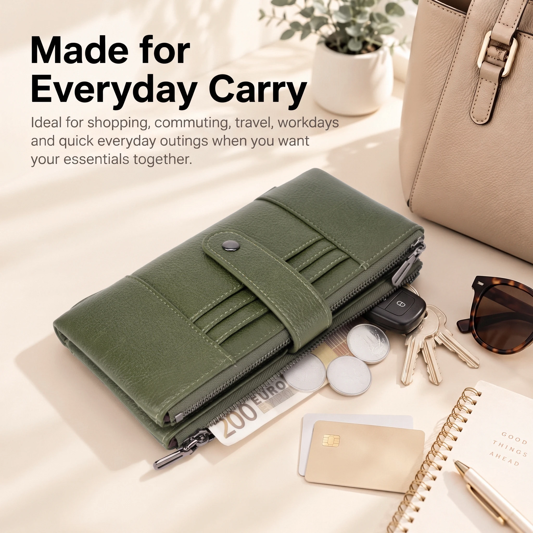 New RFID anti-theft bi-fold long wallet stylish large capacity credit card holder minimalist women's clutch with wrist strap