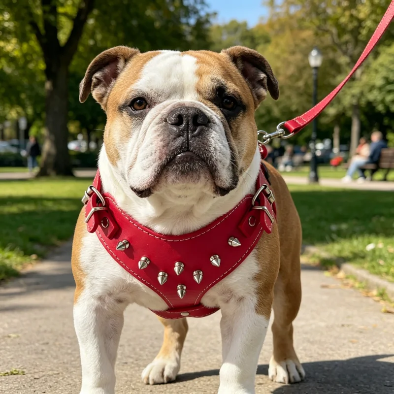 Langlebiges Leder-Hundegeschirr-Set mit Spikes, Stilvolles Anti-Zug-Geschirr für Bulldoggen, Perfekt zum Spazierengehen, Training und für den Außeneinsatz