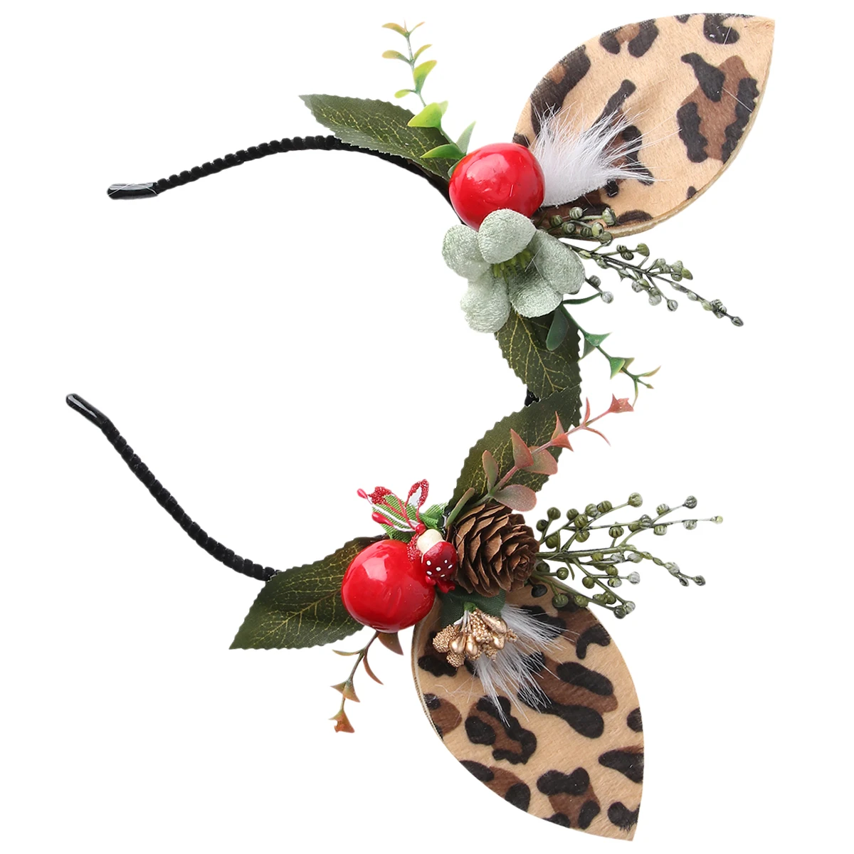 

1pc Cat Ears Headb Girls Hair Hoop Christmas Party Headdress Performance Hairb Photography Props Cloth Berry Flower