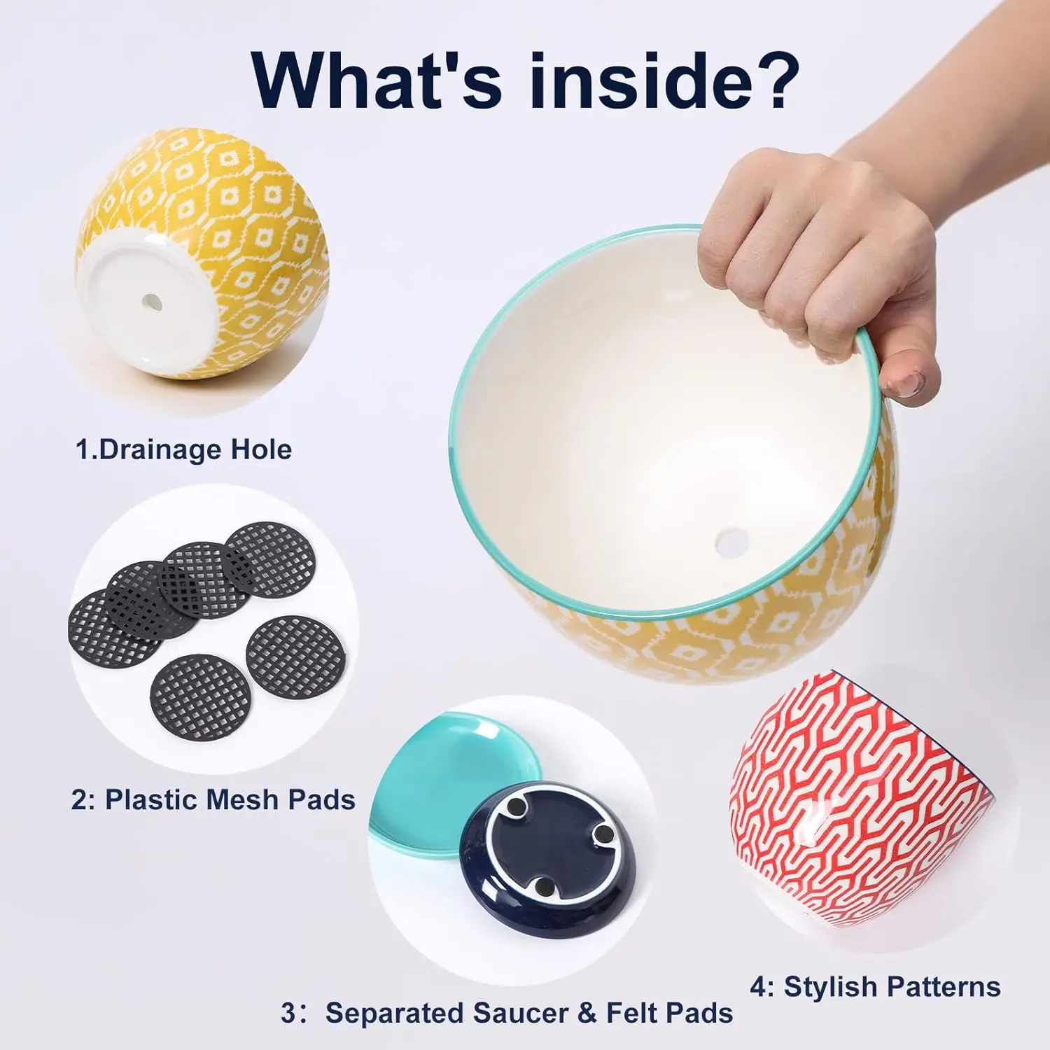 أواني نباتات سيراميك، أوعية زهور مقاس 5.6 بوصة للنباتات الداخلية، مزارعون مع فتحة تصريف وصحن، أوعية حديقة لسوك