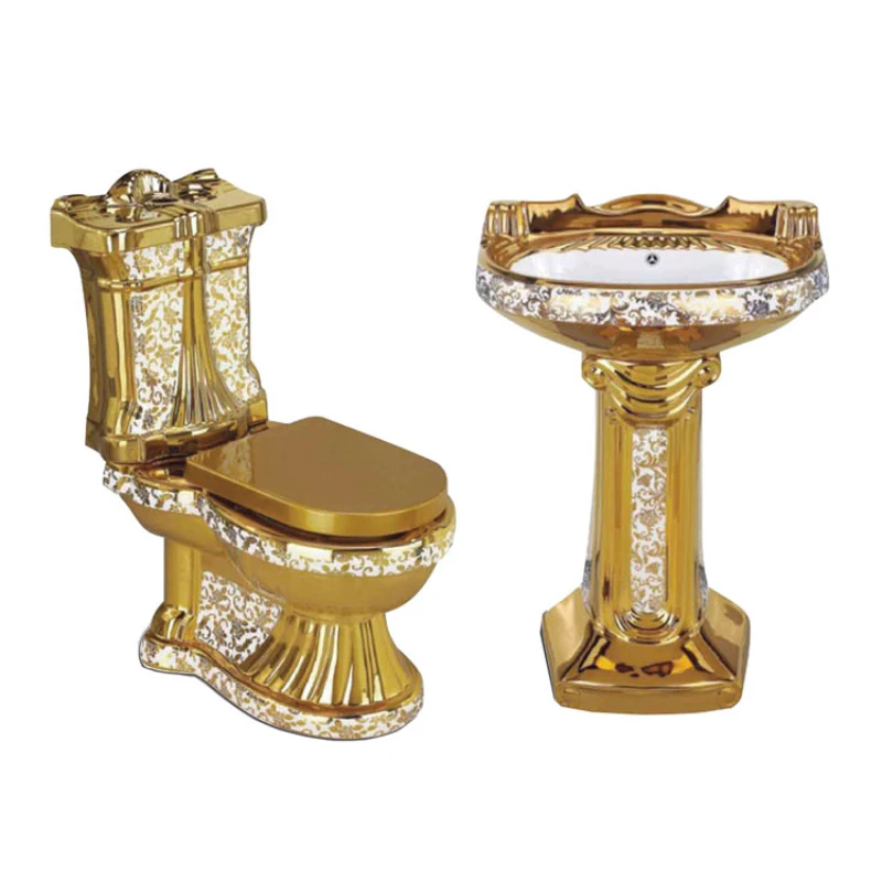 

European luxury vintage bathroom wc ceramic gold two piece toilet