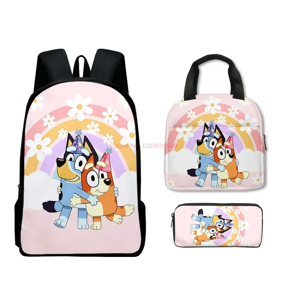 

Bluey Student Backpack Cartoon Peripheral Printed School Lunch Bag Pencil Bag Three Piece Set Campus Boy Girl Burden Reduce Bag