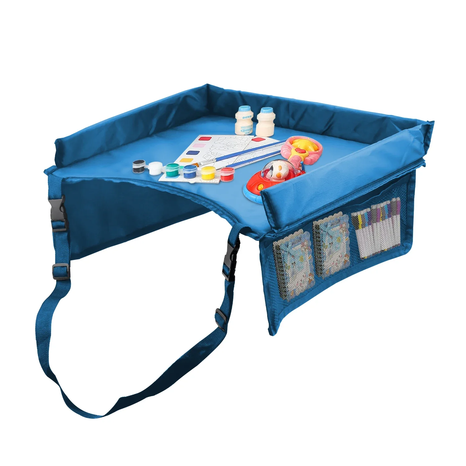 

3-in-1 Kids Travel Tray with iPad Holder - Car Seat Organizer for Toddlers, Airplane Lap Desk, Foldable Storage & Activity Tray