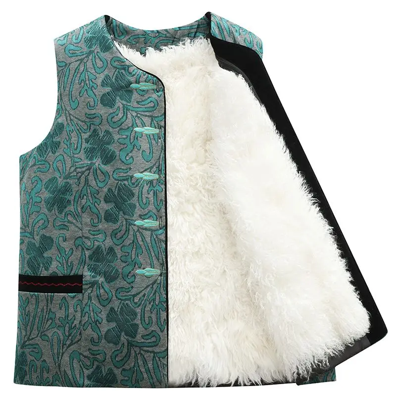 

Новинка 2025 года, зимний шерстяной жилет со встроенной кожей и мехом, утолщенная теплая куртка без рукавов среднего возраста, универсальная XT1799