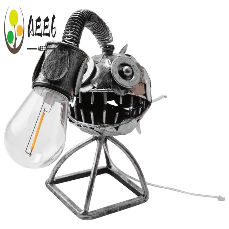

AEE6-Angler Fish Lamp USB Rechargeable Desktop Metal Light Handmade Craft Home Living Room Decoration