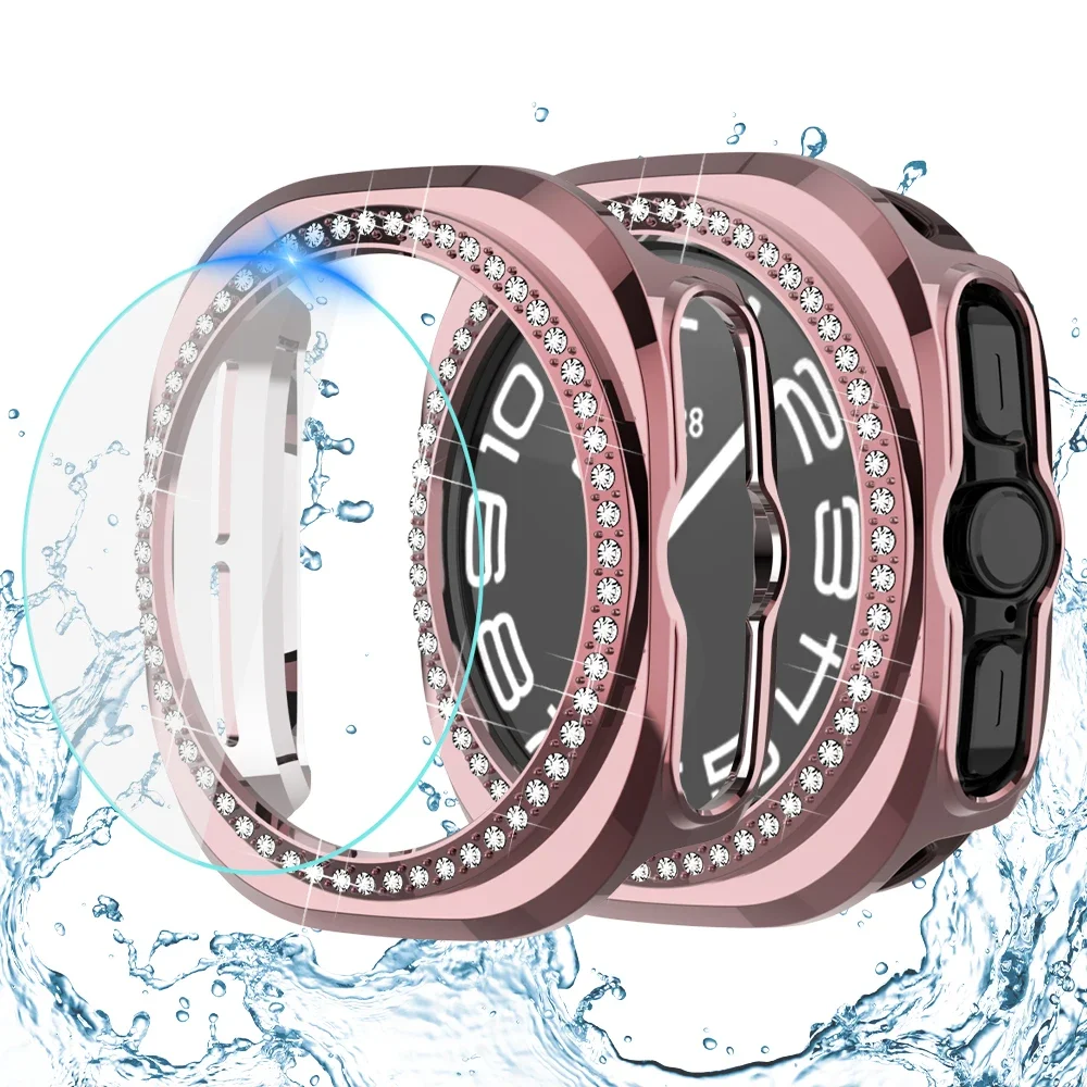 Diamond Case+Glass for Samsung Galaxy Watch 7 Ultra 47mm Bling PC Bumper Cover Screen Protector Film for Galaxy Watch 7Ultra