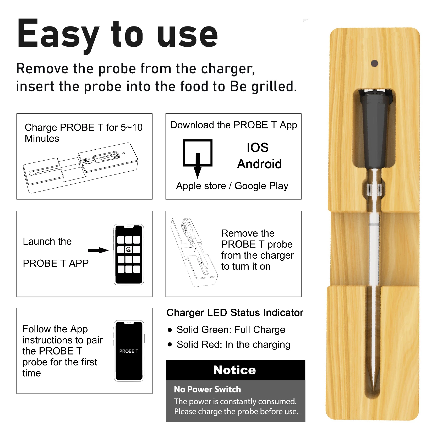 Wireless Meat Thermometer with 100ft Wireless Cooking Thermometers Range  for Grilling Meat Thermometer Wireless