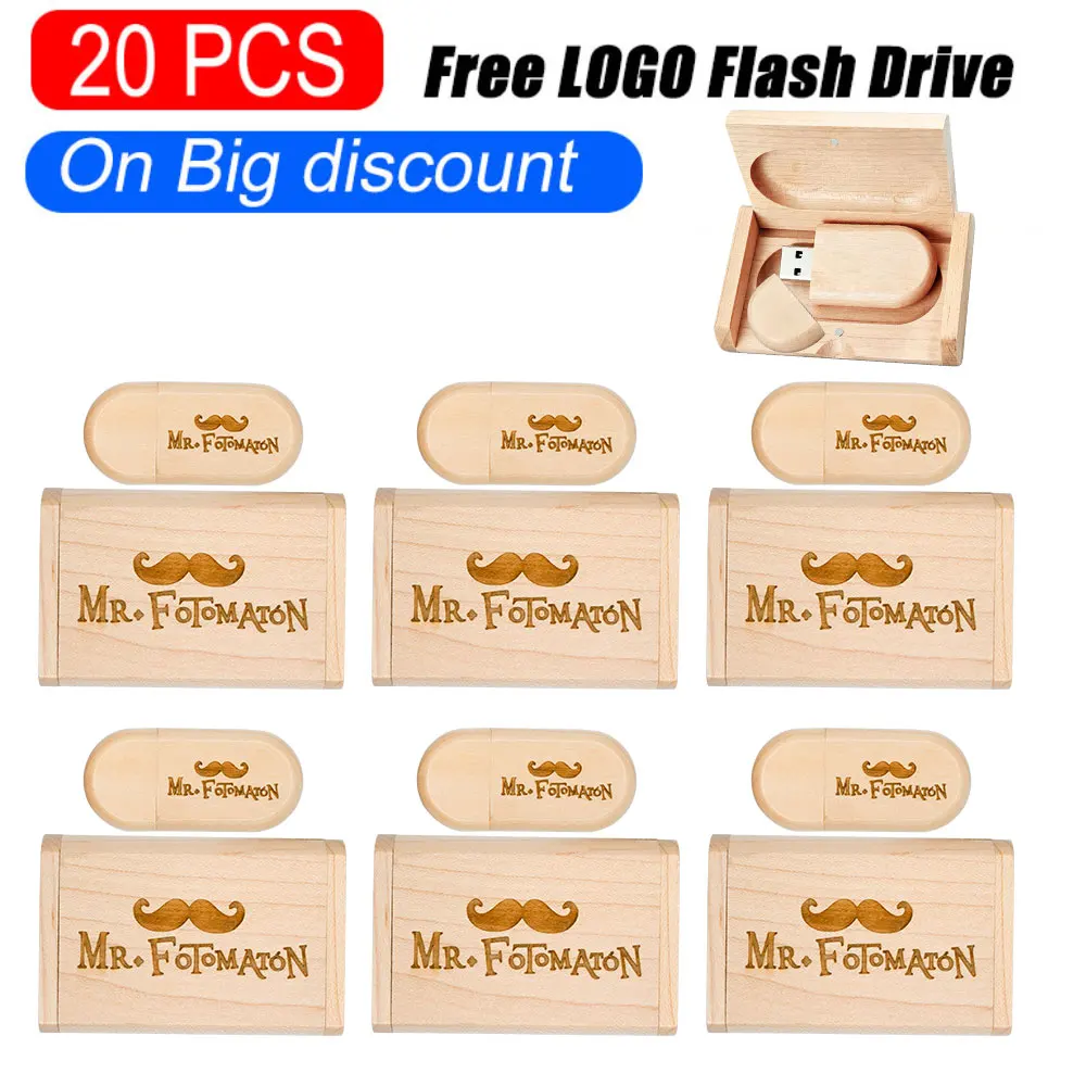 20PCS/lot Wooden USB 2.0 Flash Drive 128GB High Speed Pen Drive 64GB 32GB Free Logo Creative Gift Memory USB Stick Thumb Drive