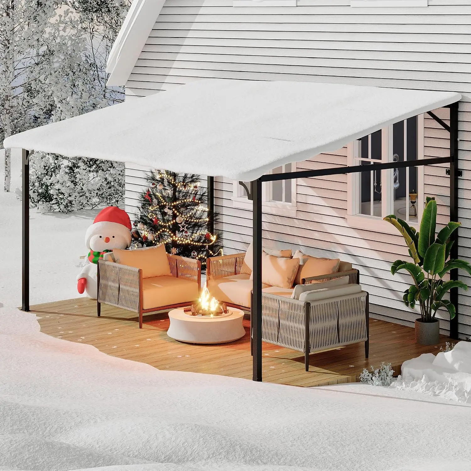 12' x 14' Lean to Gazebo, Hard Top Outdoor Pergola with Roof, Gazebos Pergola on Clearance, Large Wall Mounted