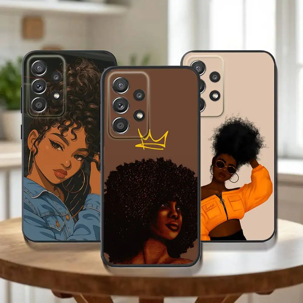 

Black Girl A-Afro Phone Case For Samsung Galaxy A73,31,32,72,41,53,52,71,22,5G,Note,J7,8,9 Soft Black Cover