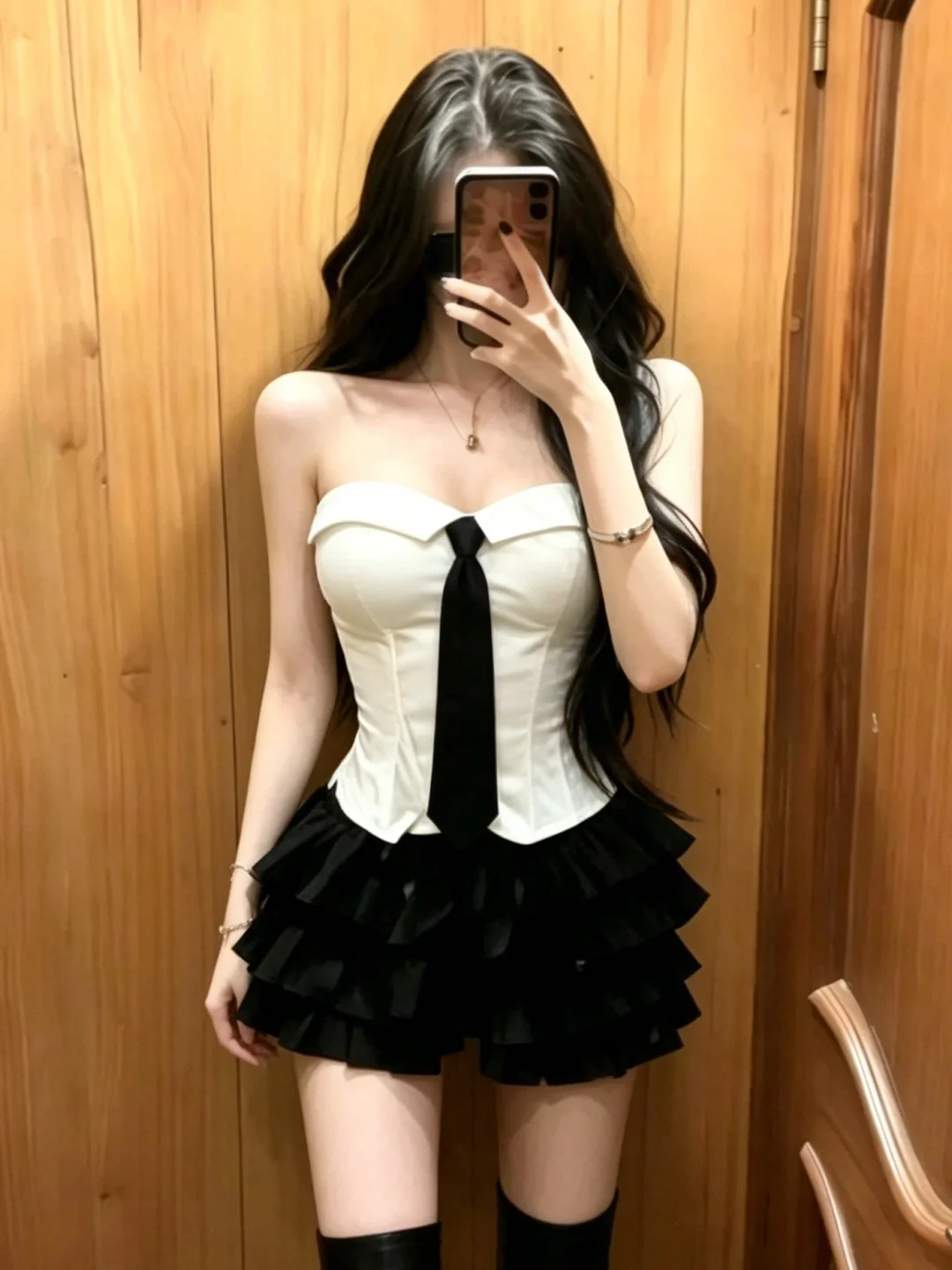 Summer New Fashion White Tie Fishbone Tube Top Puffy Half Skirt Two Piece Set Women's Commuter Style Asymmetric Elastic Close...