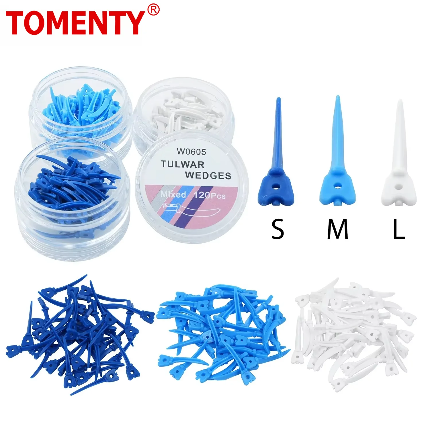 

TOMENTY 40/120Pcs/Box S/M/L Dental Tulwar Wedges Refill Wedge For Sectional Matrix System Disposable Plastic Wedges With Hole