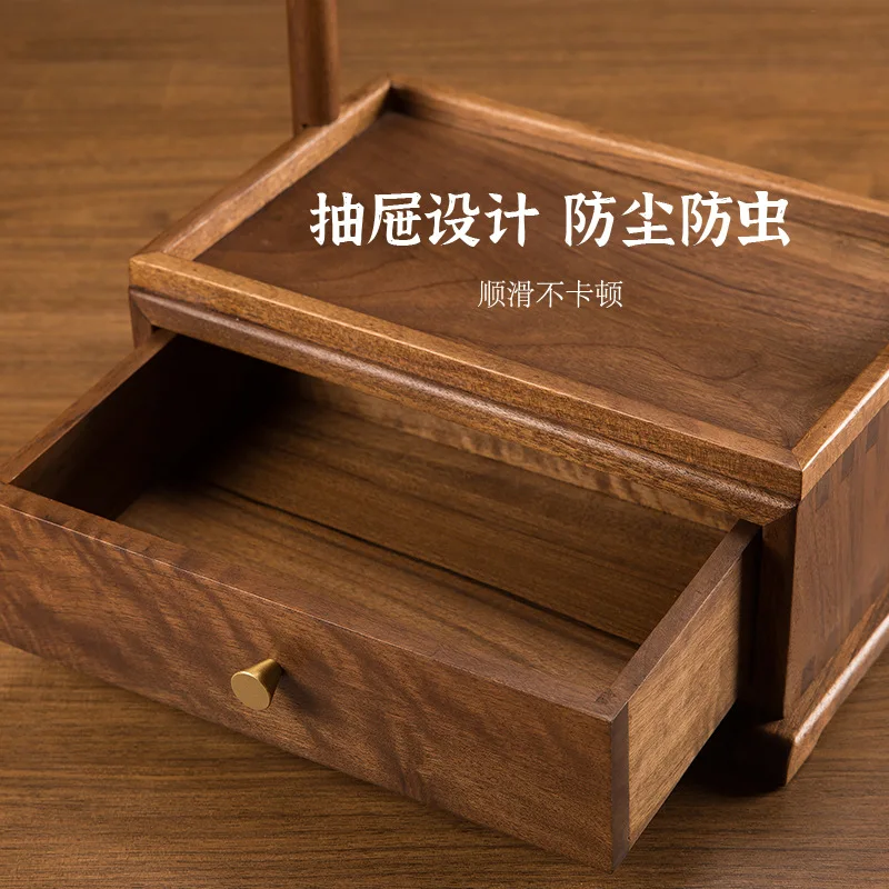 

Entryway black walnut storage box, desktop key rack with drawer, solid wood jewelry box