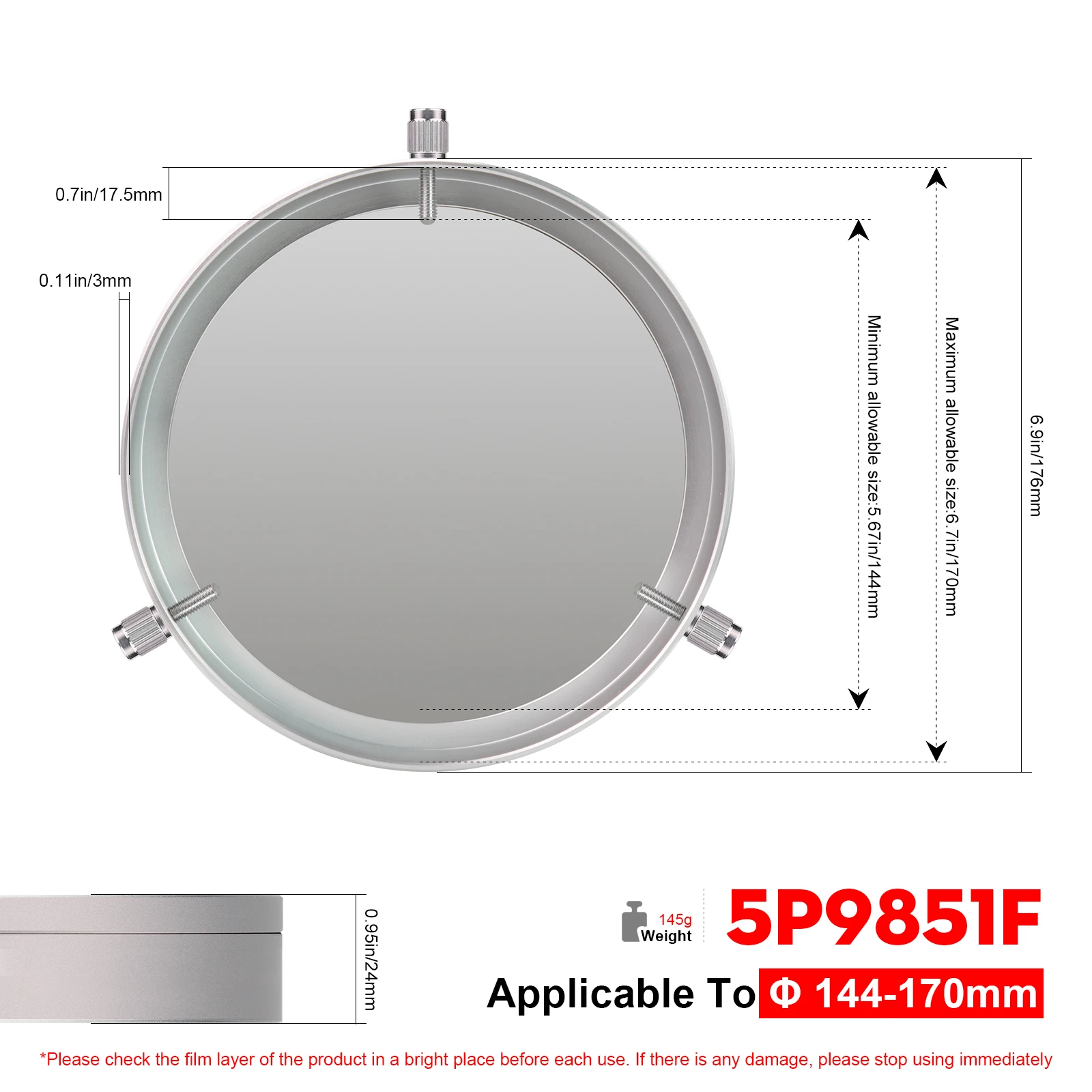 Datyson Solar Observing Filter Sheet all-metal Cap for 44-210mm telescope objectives/camera lenses image 3