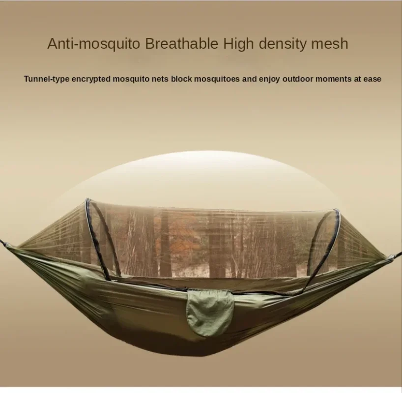 Automatic Quick-Opening Mosquito Net Hammock, Outdoor Camping Pole Hammock, Anti-rollover Nylon Rocking Chair, 260x140cm