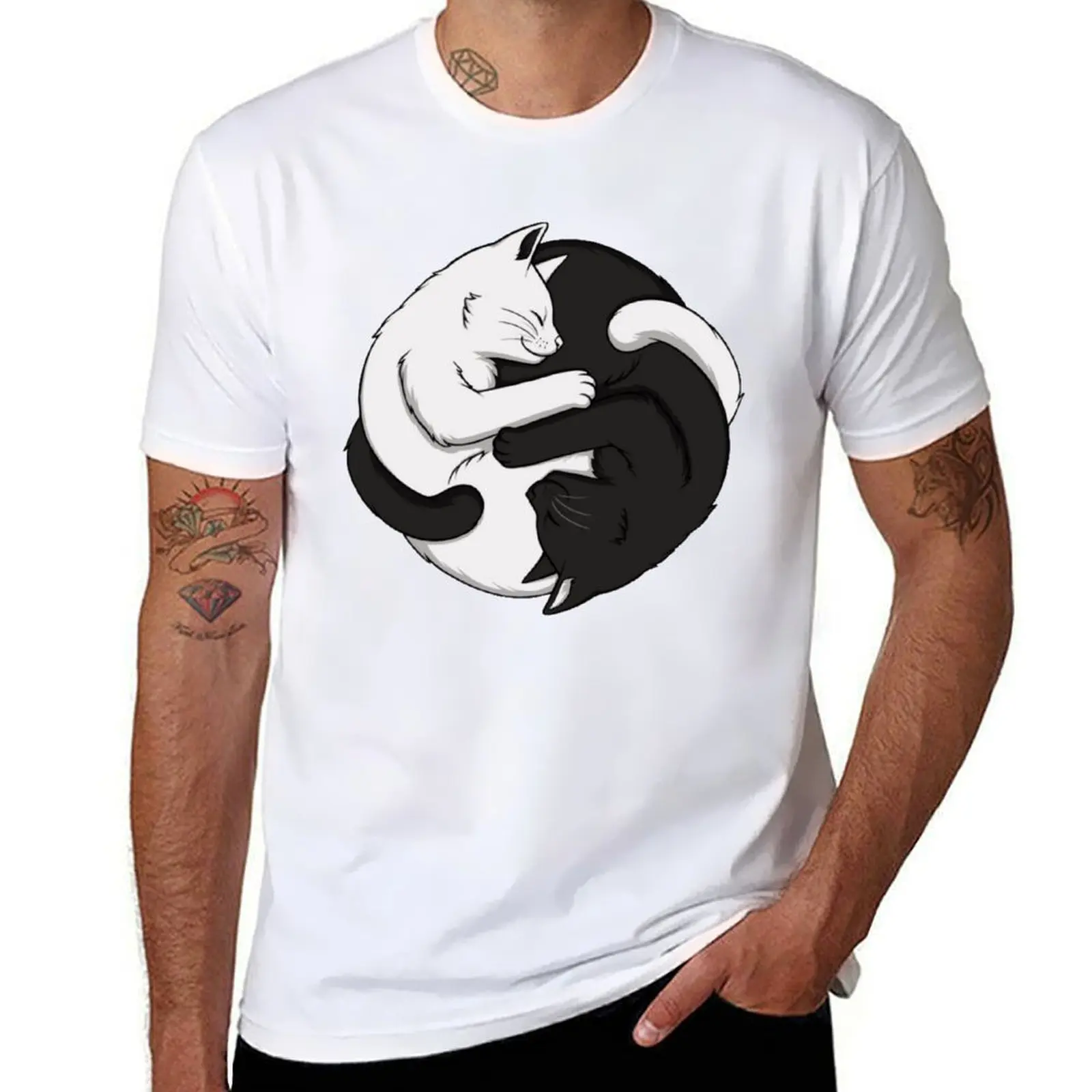 

And Yang t for graphic soft Cat Yin Cat cotton lover shirt animal t T-Shirt man shirts man Black White