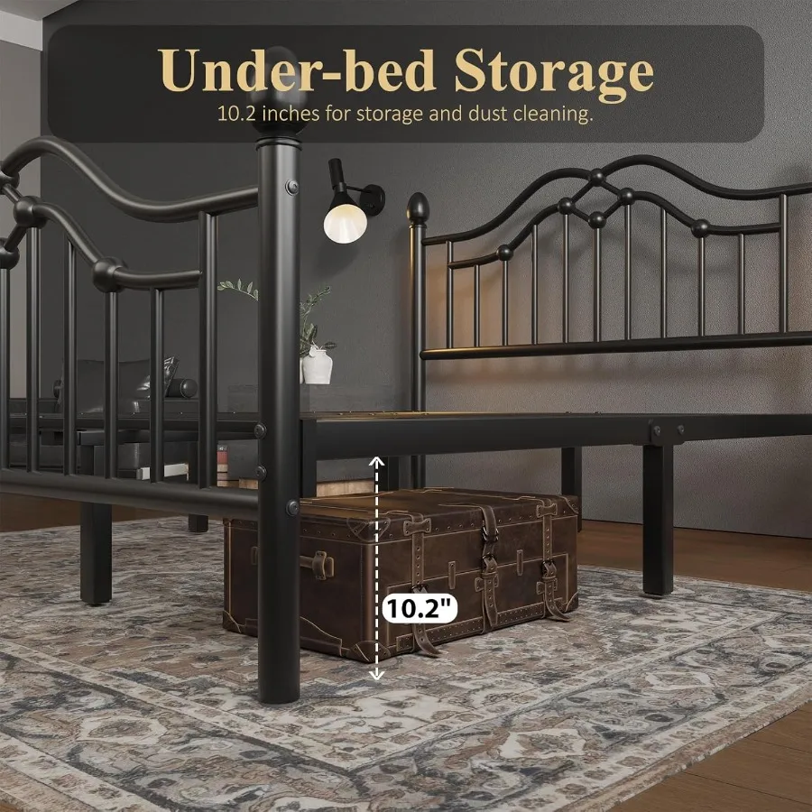 إطار سرير معدني كامل مع لوح أمامي كلاسيكي ومنصة للقدمين مع منفذ شرائح معدنية قوية مناسبة تحت السرير #5