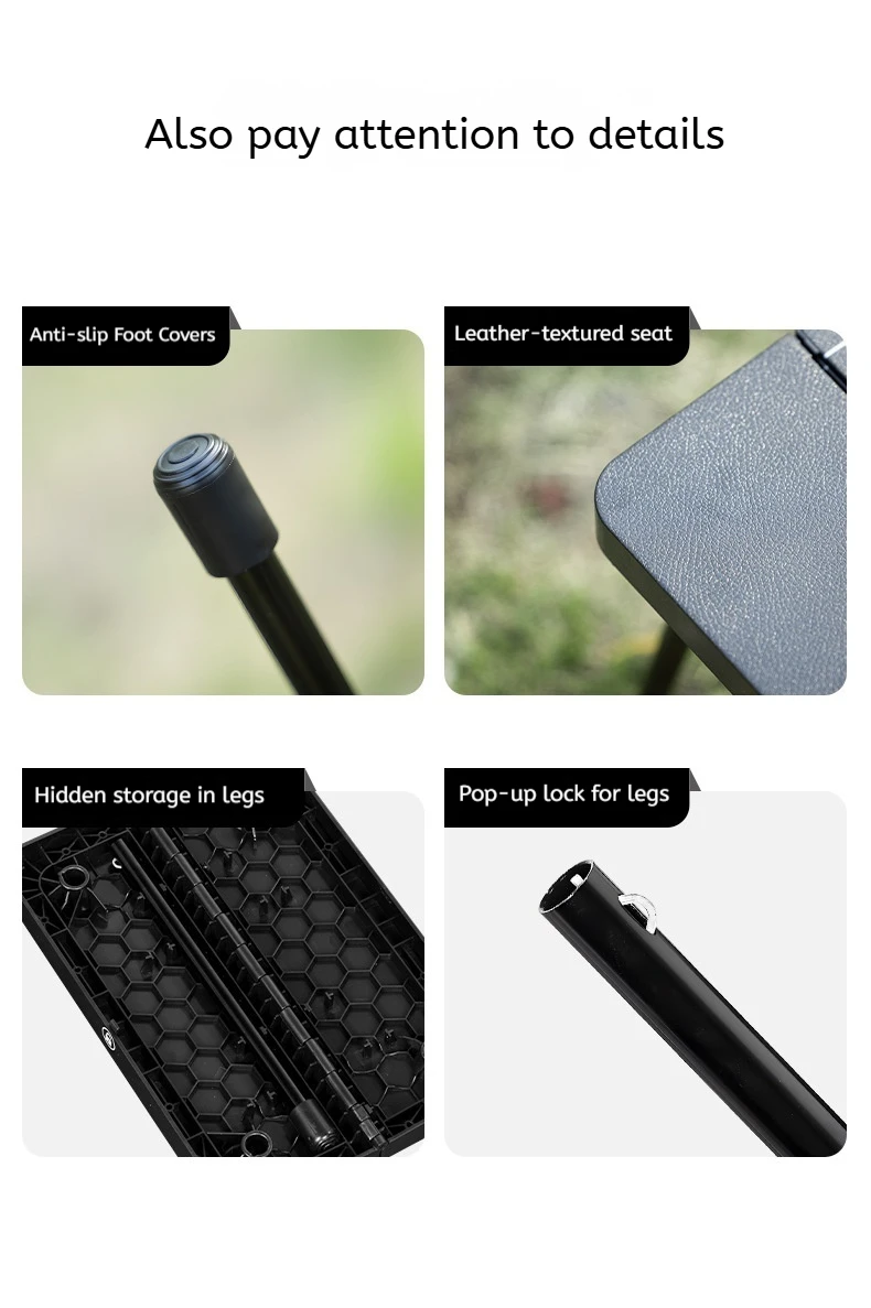 Klapphocker für den Außenbereich, ultraleichter Pony-Stuhl aus Aluminiumlegierung, faltbare Bank für Camping, Angeln, Wandern, Picknick, Strand, Reisen – Detail 17