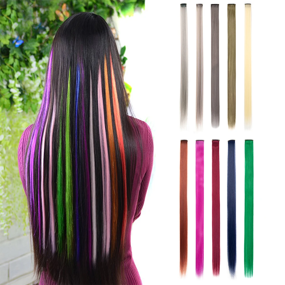 10 PCS Colored Clip in Hair Extensions 22 Inch Rainbow Straight Synthetic Hairpieces For women Cosplay Party Christmas New Year