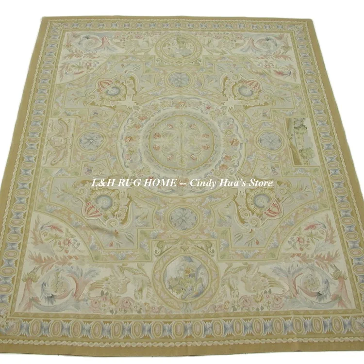 Free shipping  9'x12'  French Aubusson rugs beige madallain design