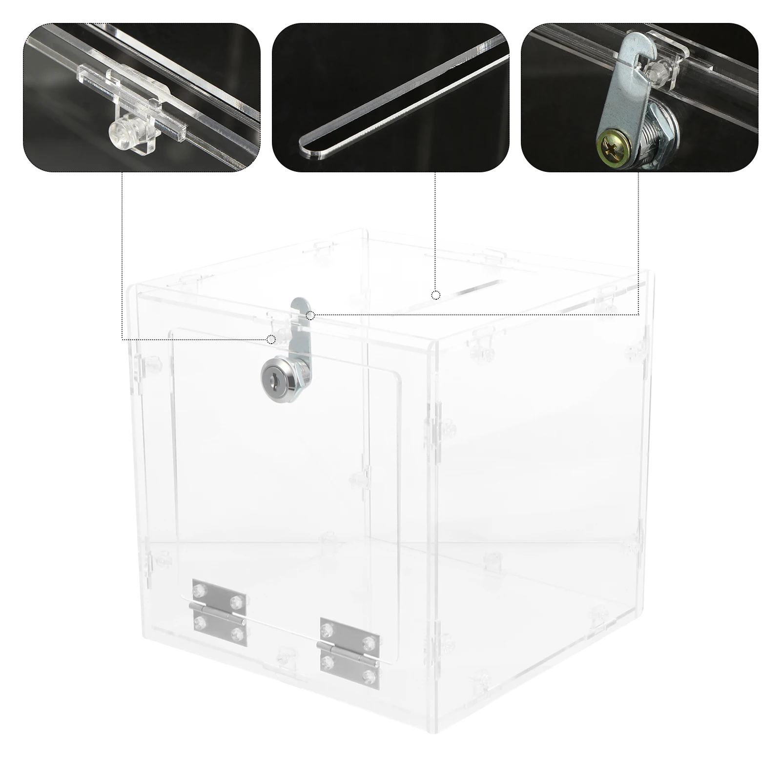 

Clear Acrylic Ballot Box 20x20x20cm Lockable DIY Voting Donation Suggestion Ticket Boxes Transparent Storage Container