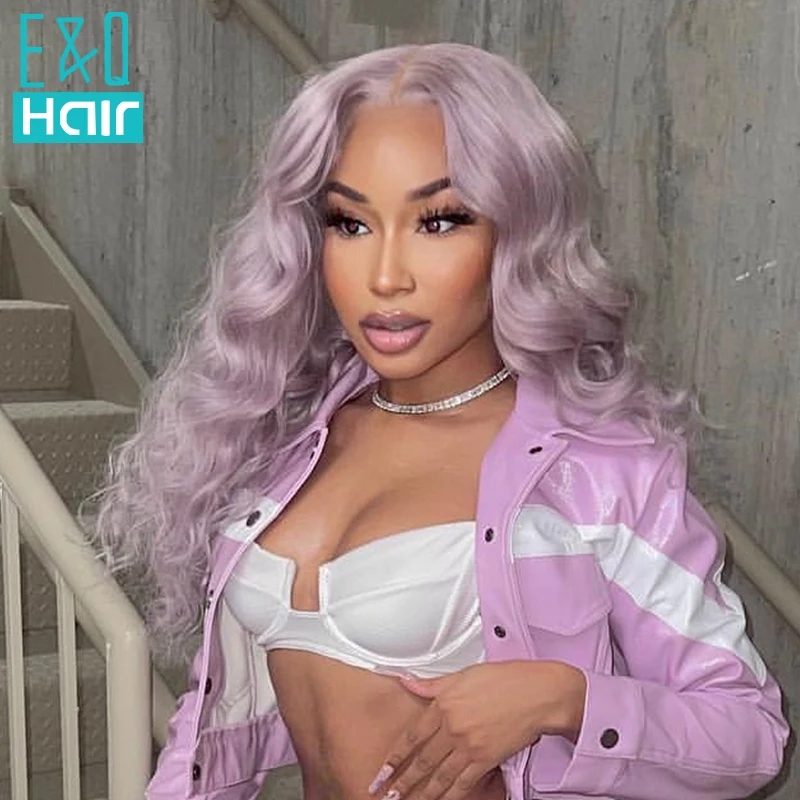 Light Purple Colored Natural Body Wave13x4 Transparent Lace Front Human Hair Wig For Black Woman Brazilian Remy Frontal Wigs