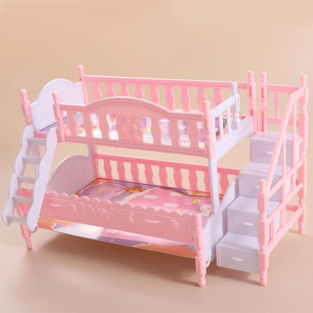 

Doll Accessories Dollhouse Double Bed Bunk Bed Stairs Simulation Doll Double Bed Plastic Pink BJD Doll Princess Double Bed