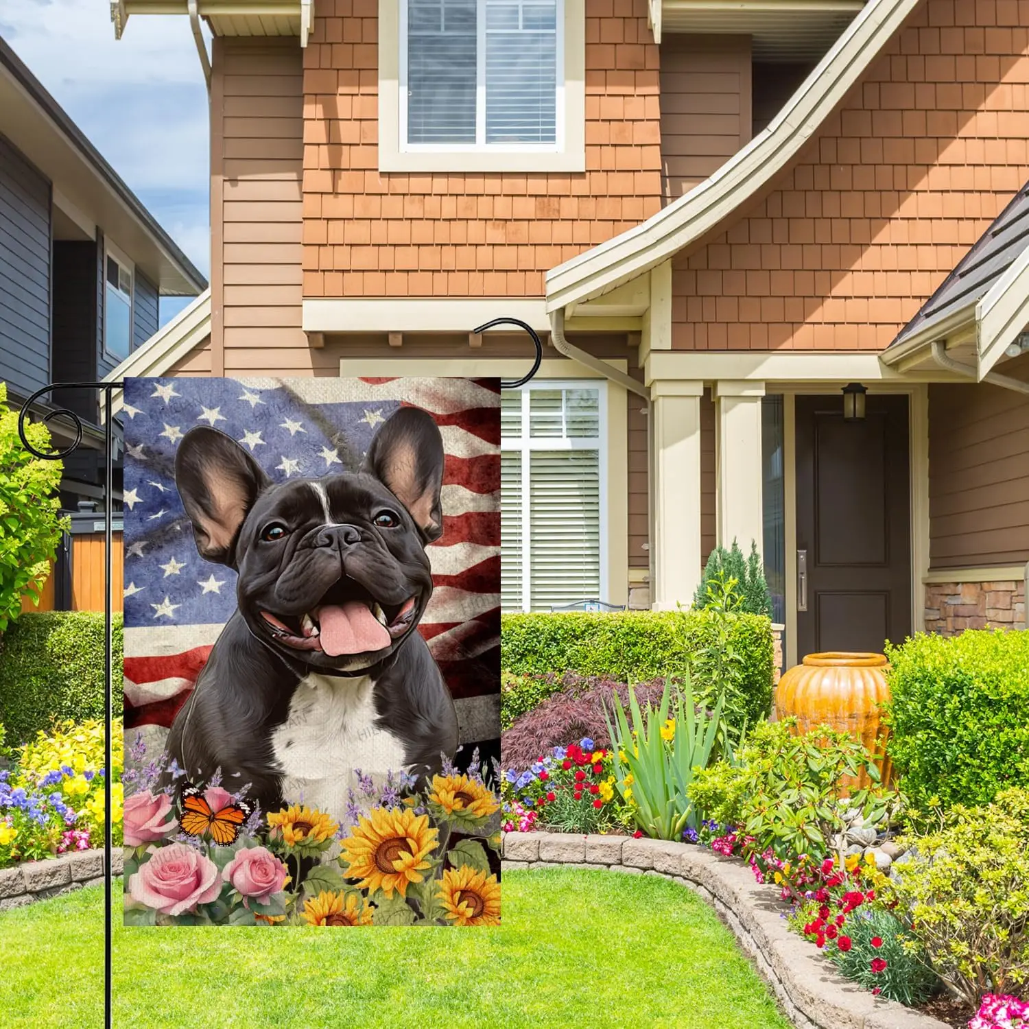 French Bulldog Flag 12x18 Inch 4th of July Decorations Outdoor, French Bulldog Garden Flag American Patriot Flag, Dog Garden PPZ