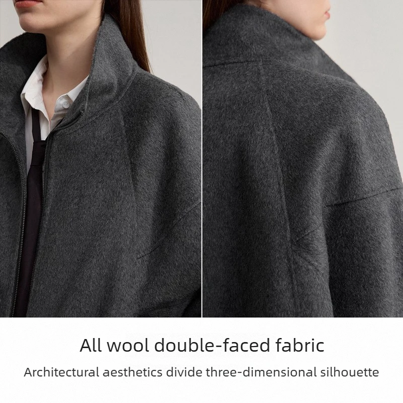 AMII manteau femme 2025 hiver nouveau col montant fermeture éclair tout laine veste femme manteau chaud polyvalent dames vêtements 12524035