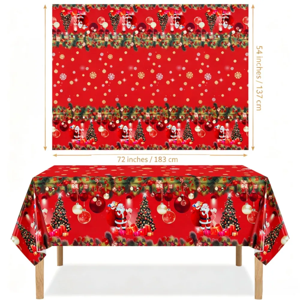 1/3Pcs Waterproof Aluminum Foil Christmas Tablecloth 54×72/54×108 Inch Red Santa Tree Wreath Print for Holiday Party Decor